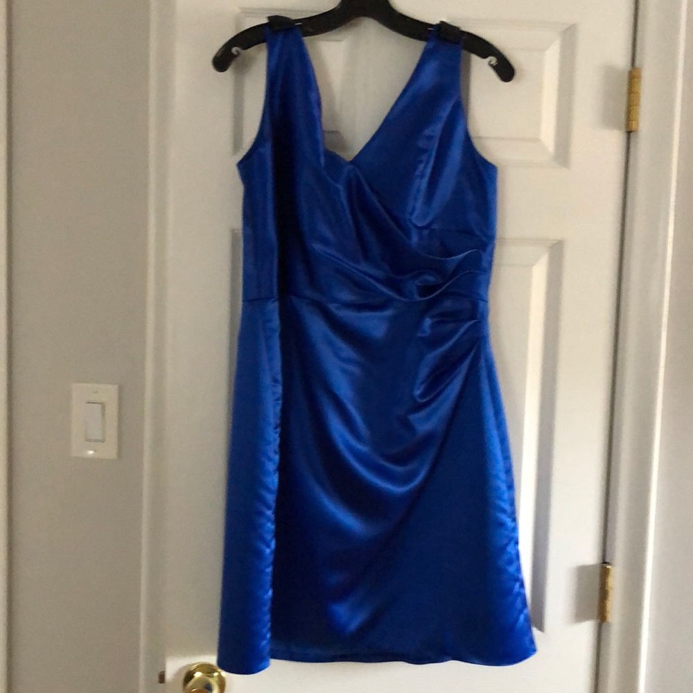 Cobalt blue satin party dress.